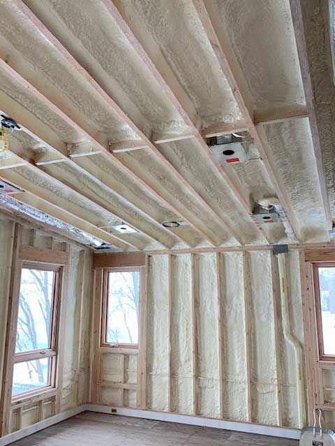 Spray foam insulation installed in home's ceilings and walls.