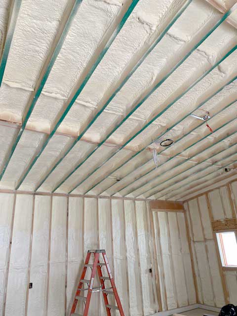 Spray foam insulation installed in home's ceilings and walls.